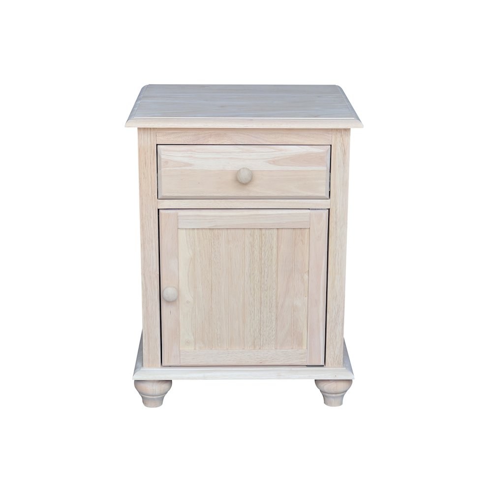 Solid Wood Nightstand with Storage Cabinet, Ready to Finish Bedside Table. Picture 1