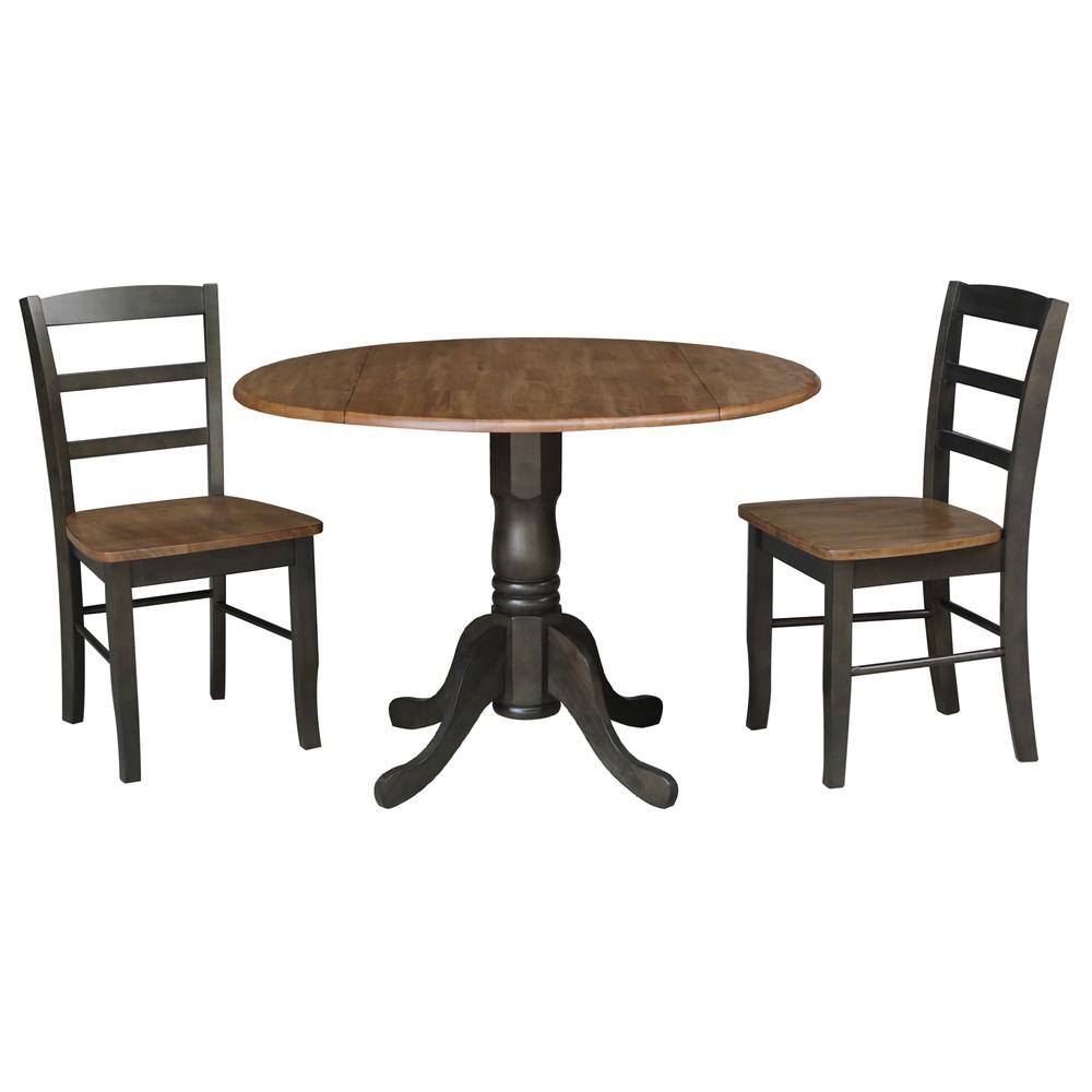42" Dual Drop Leaf Pedestal Dining Table with 2 Madrid Ladderback Chairs. Picture 2