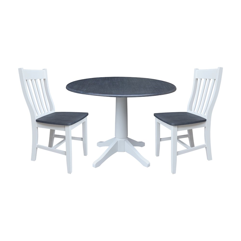 42" Round Top Dual Drop Leaf Pedestal Table with 2 Dining Chairs. Picture 1