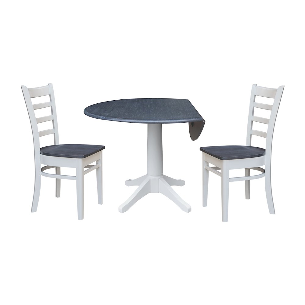 42" Round Top Dual Drop Leaf Pedestal Table with 2 Dining Chairs. Picture 3