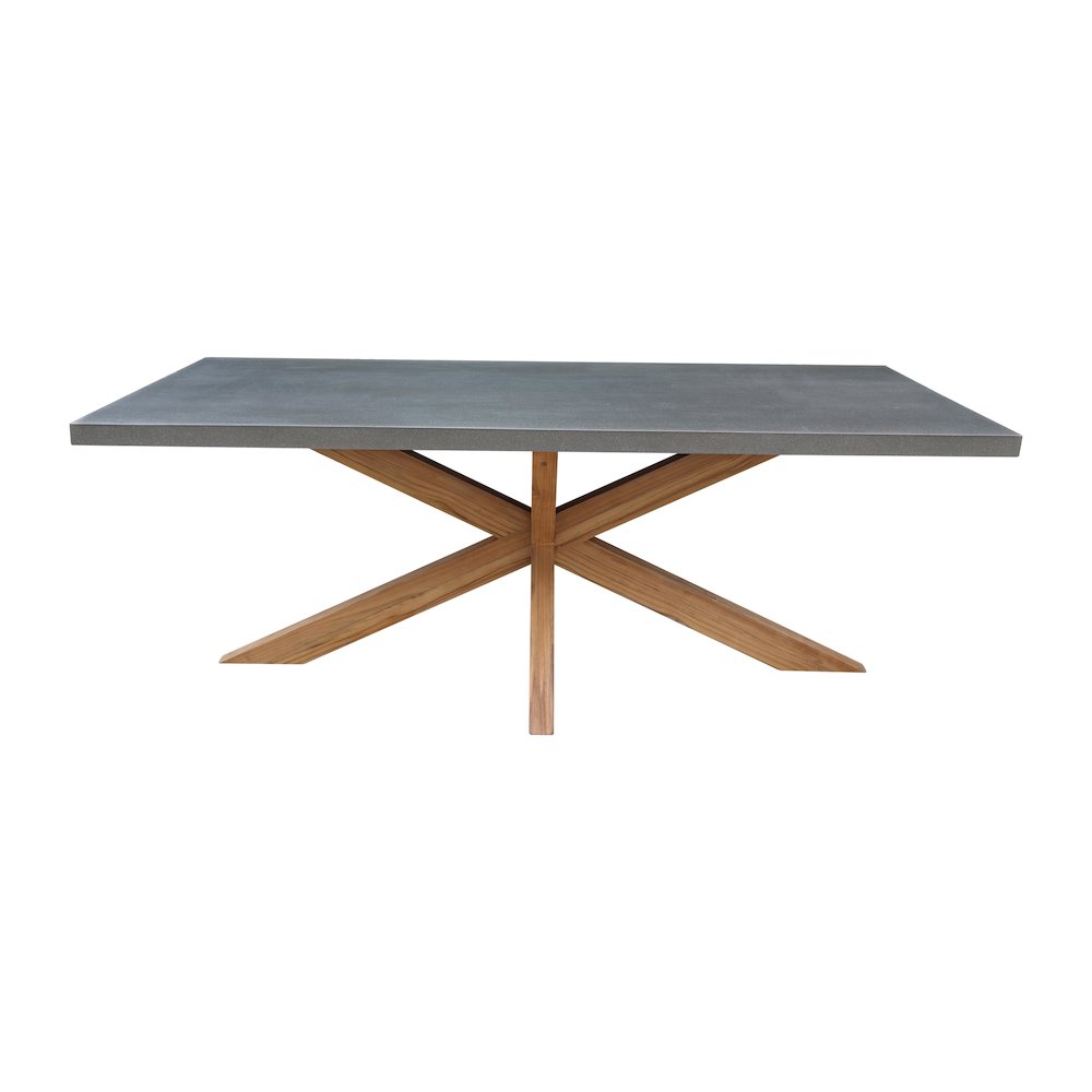Outdoor Teak Patio Dining Table with Polystone Top, Natural/Gray. Picture 3