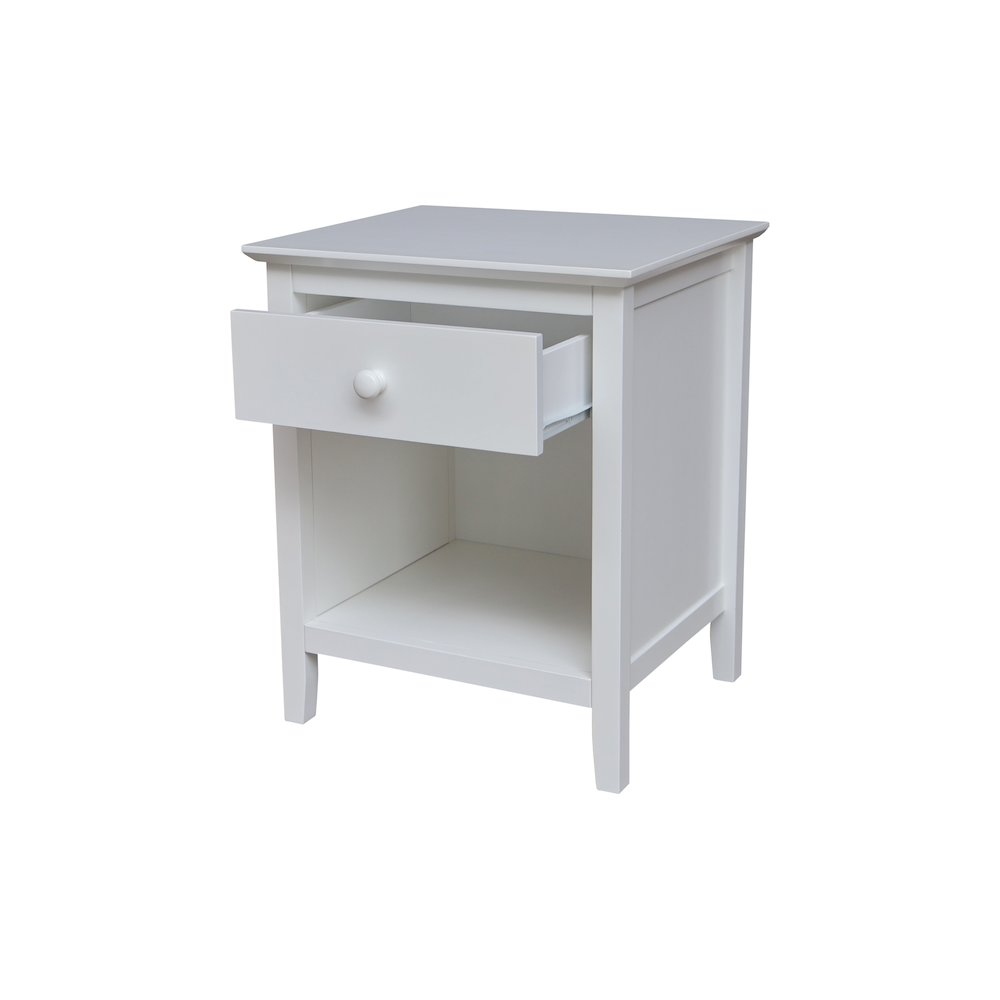 Solid Wood Nightstand with 1 Drawer, White. Picture 3