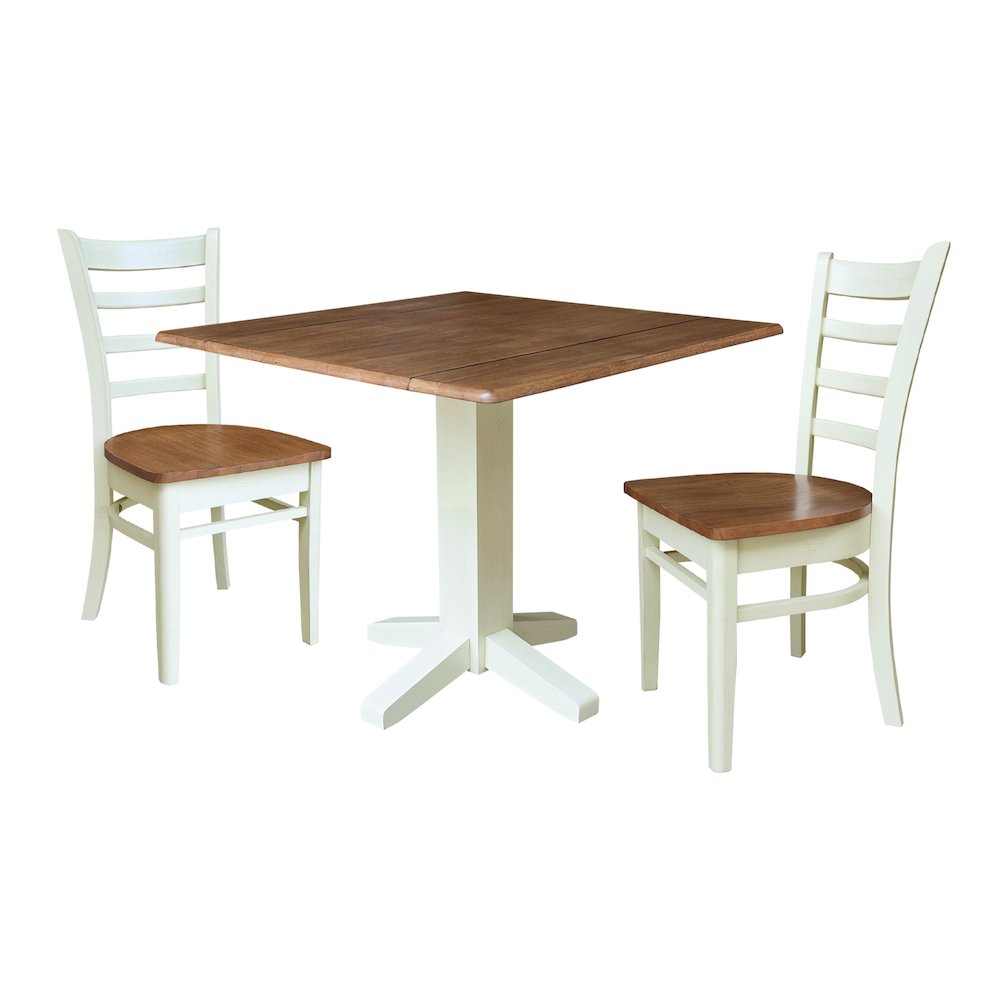 36" Square Dual Drop Leaf Dining Table with Two Chairs. Picture 1