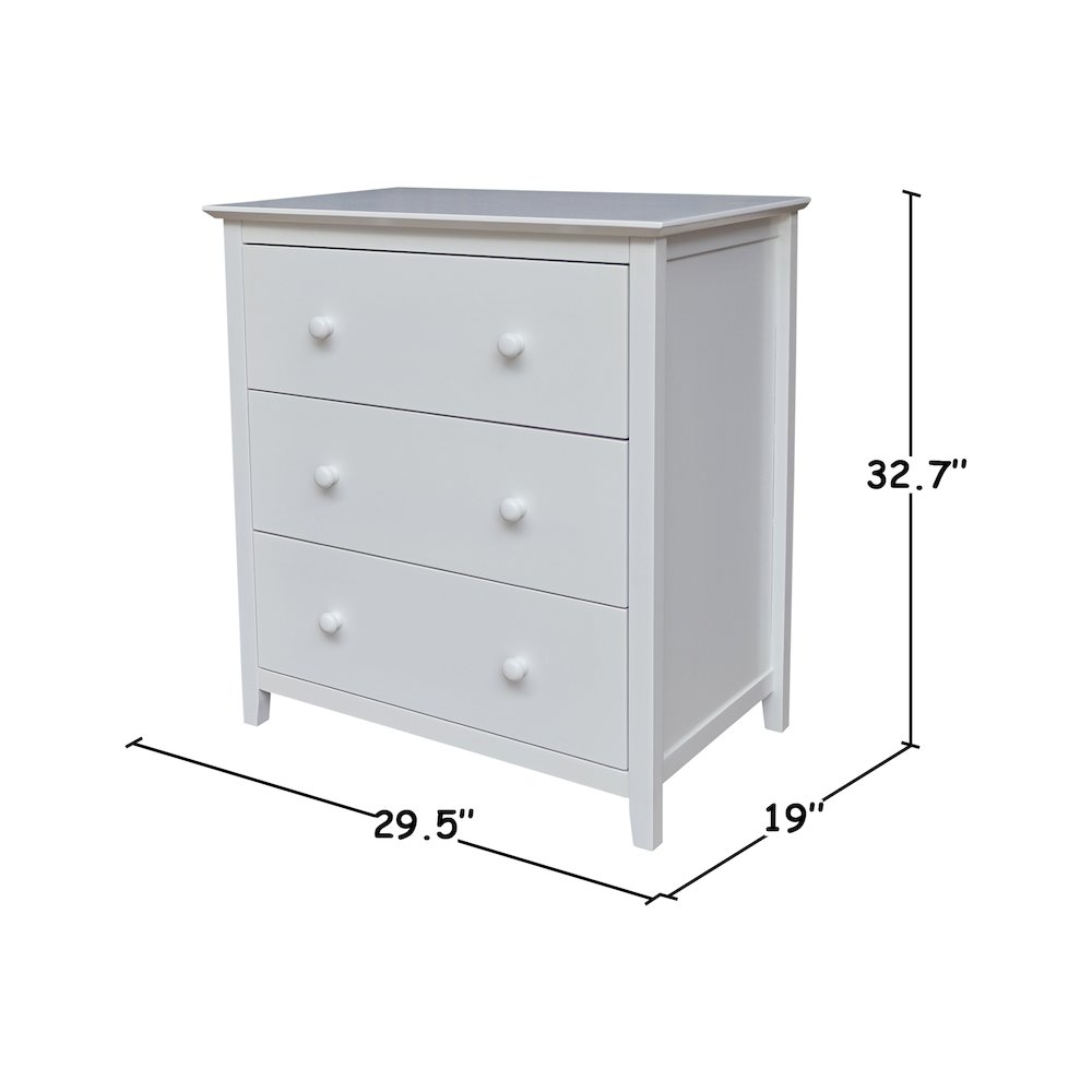 Solid Wood Bedroom Dresser/Chest with 3 Drawers, White. Picture 7