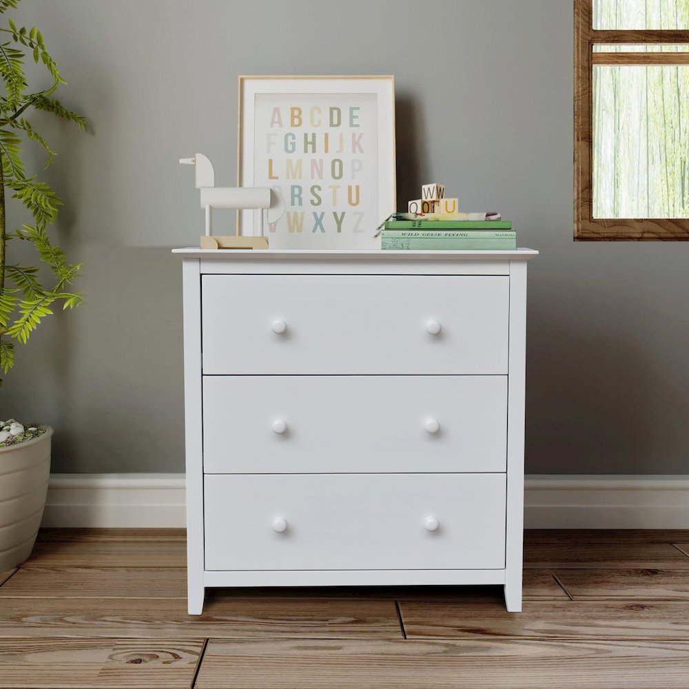 Solid Wood Bedroom Dresser/Chest with 3 Drawers, White. Picture 8
