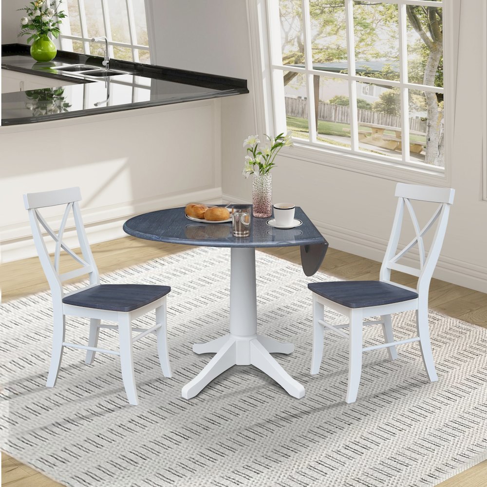 42" Round Top Dual Drop Leaf Pedestal Table with 2 Dining Chairs. Picture 5
