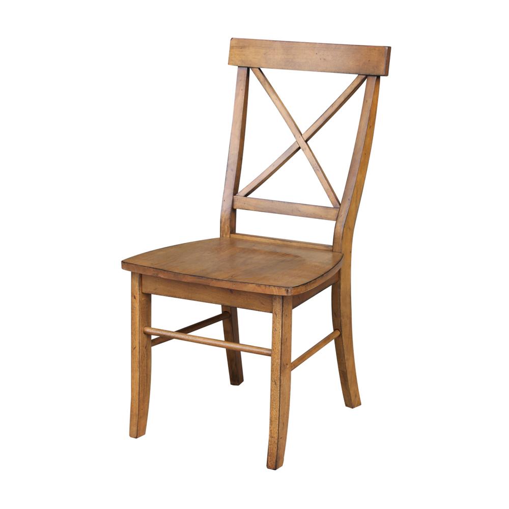 Set of Two X-Back Chairs  with Solid Wood Seats , Pecan. Picture 8