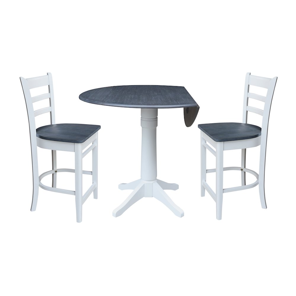 42" Round Top Dual Drop Leaf Pedestal Table with 2 Stools. Picture 2