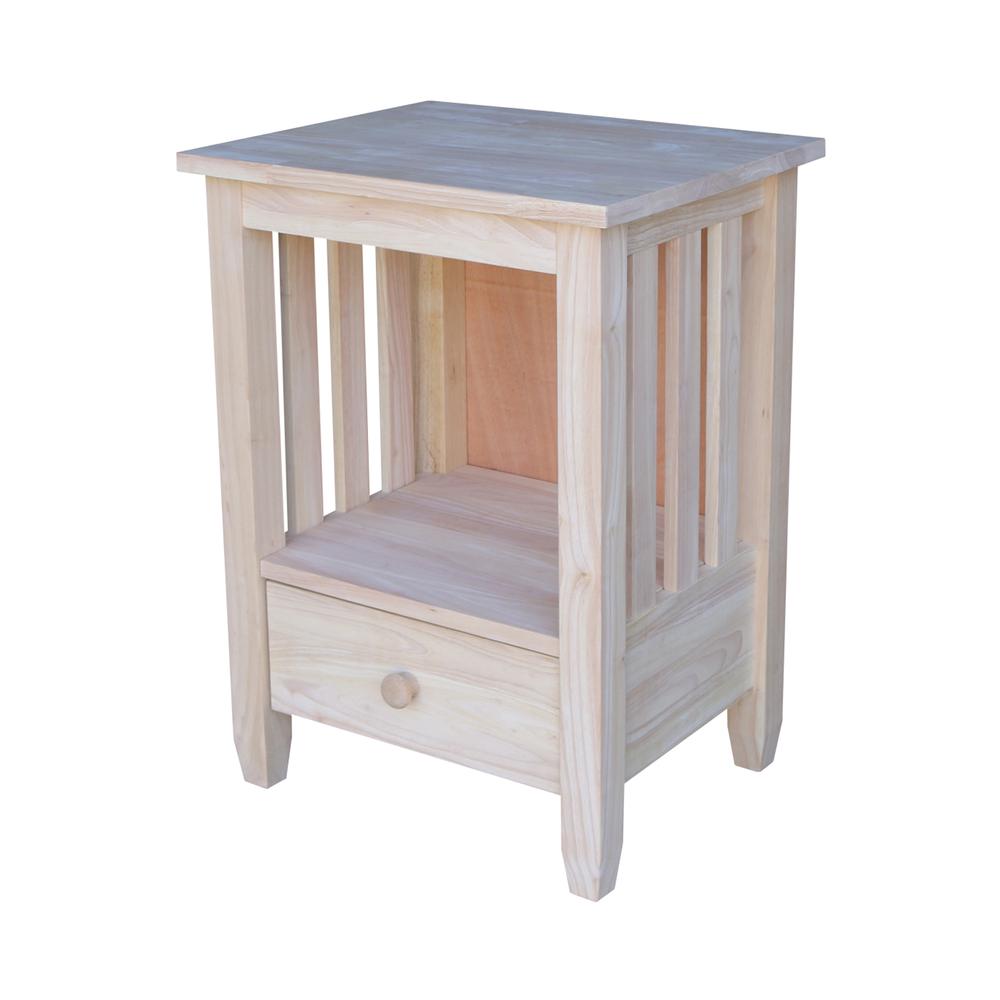 Mission Tall End Table Includes Drawer , Unfinished. Picture 1