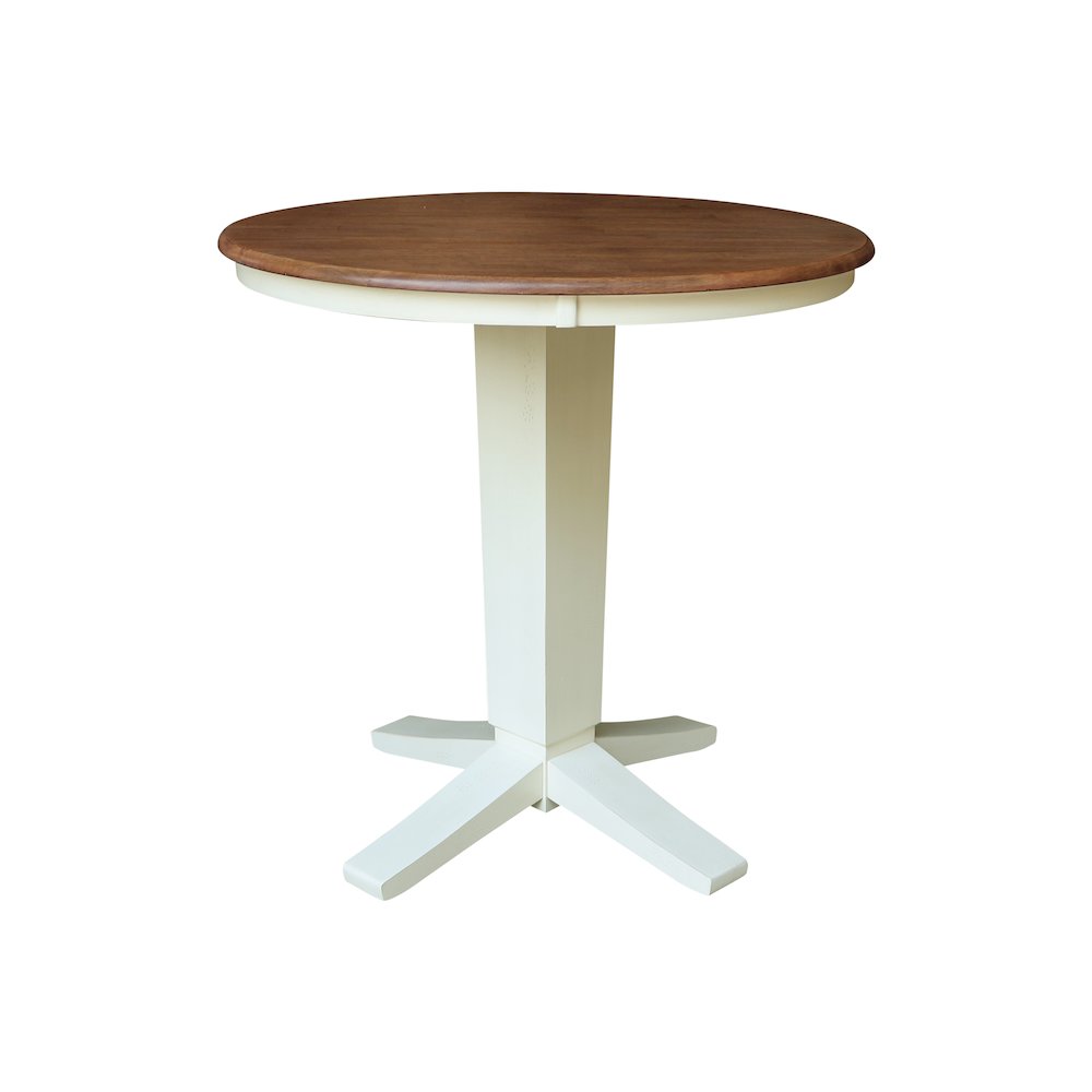 36" Solid Wood Round Top Pedestal Dining Table with 4 Counter Height Stools. Picture 3