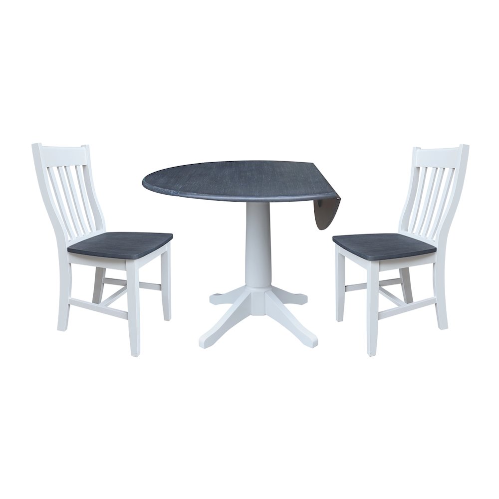 42" Round Top Dual Drop Leaf Pedestal Table with 2 Dining Chairs. Picture 2