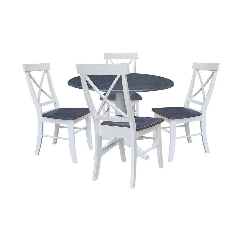 42" Round Top Dual Drop Leaf Pedestal Table with 4 Dining Chairs. Picture 1