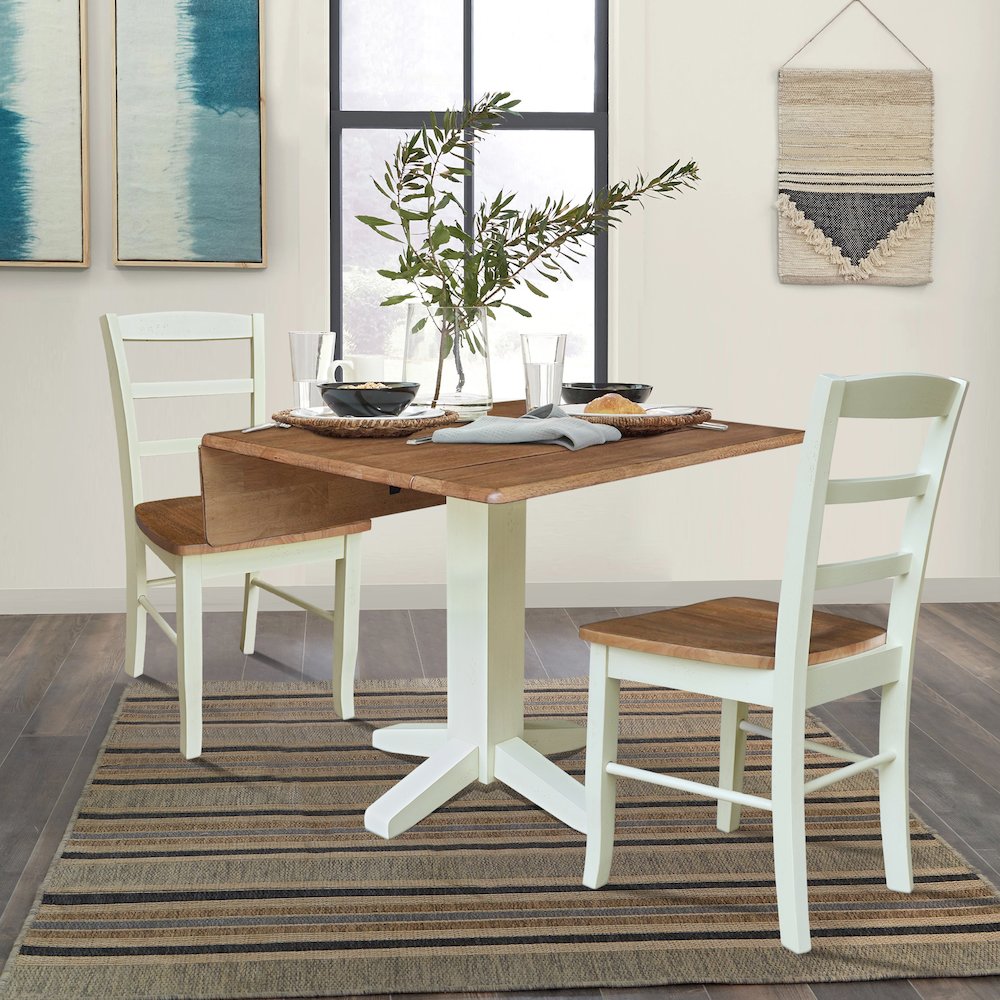 36" Round Drop Leaf Table with Two Dining Chairs. Picture 4