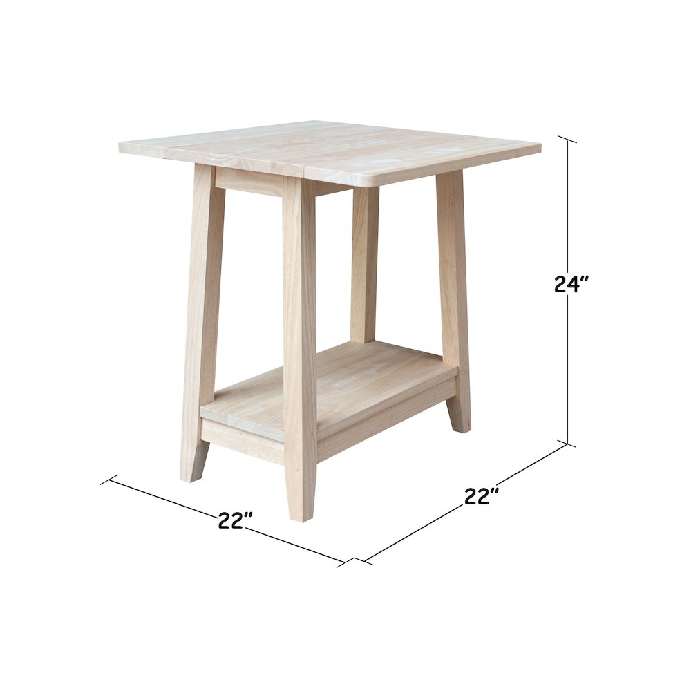 Solid Wood Square Drop Leaf Side Table, Unfinished. Picture 8