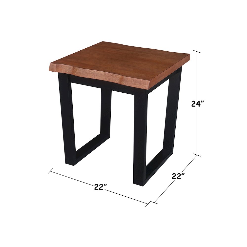 Live Edge Solid Wood End Table, Bourbon Oak/Black. Picture 7