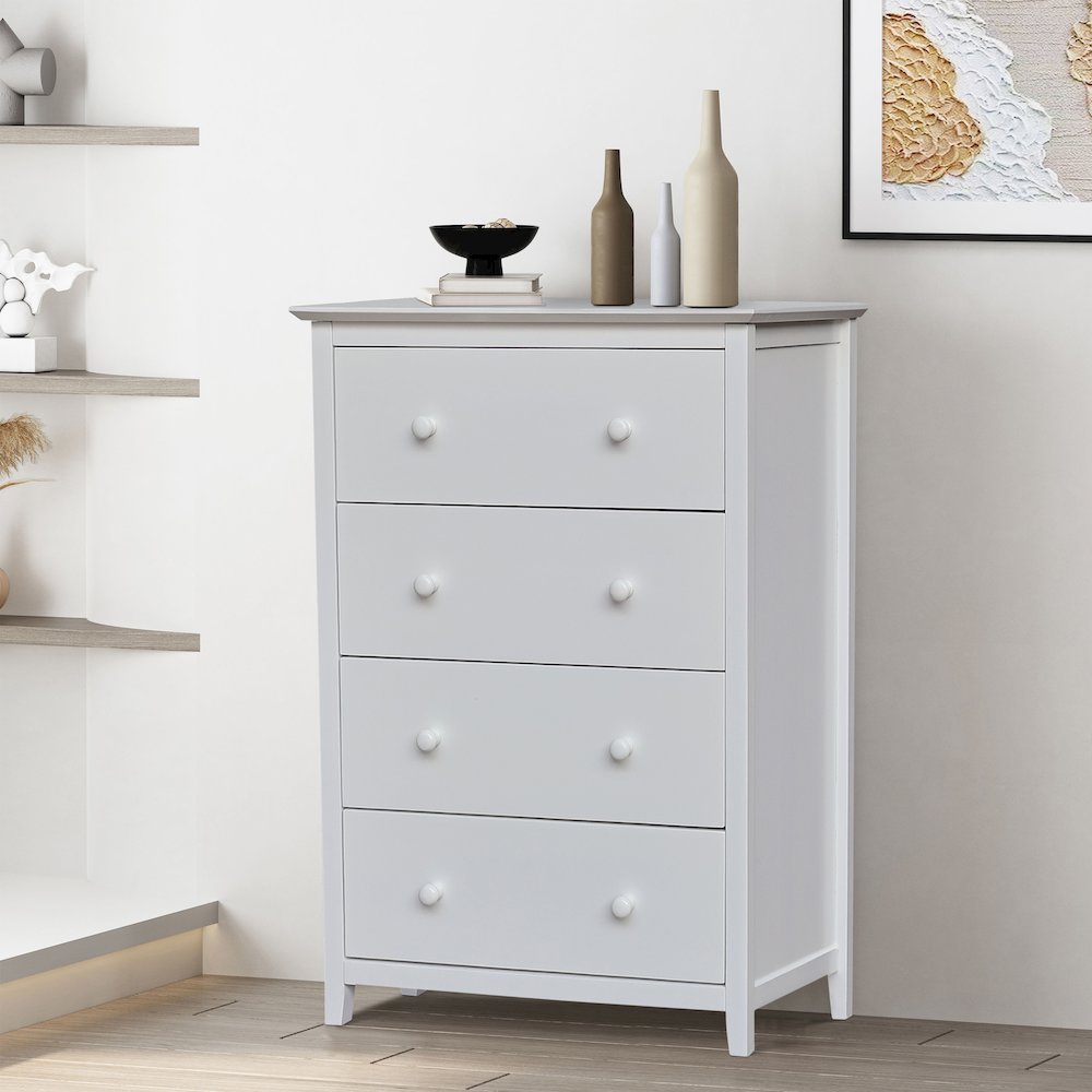 Solid Wood Bedroom Dresser/Chest with 4 Drawers, White. Picture 7