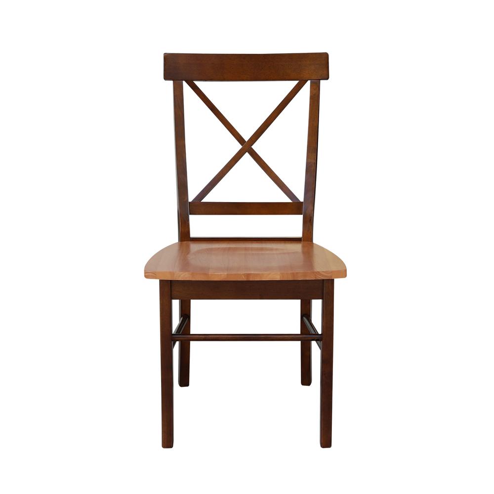 Set of Two X-Back Chairs  with Solid Wood Seats , Cinnamon/Espresso. Picture 6