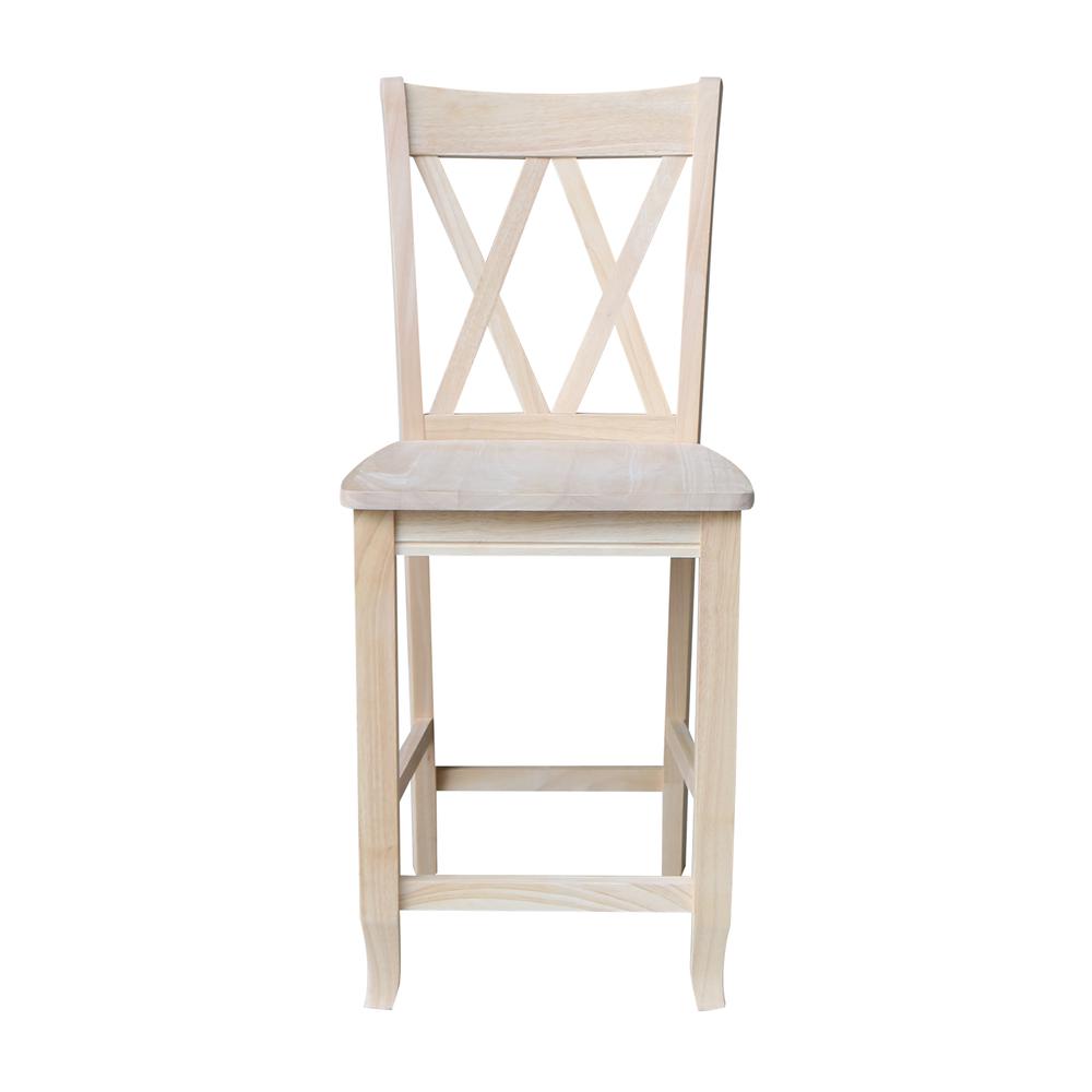 Double X-Back Counter height Stool - 24" Seat Height , Unfinished. Picture 6
