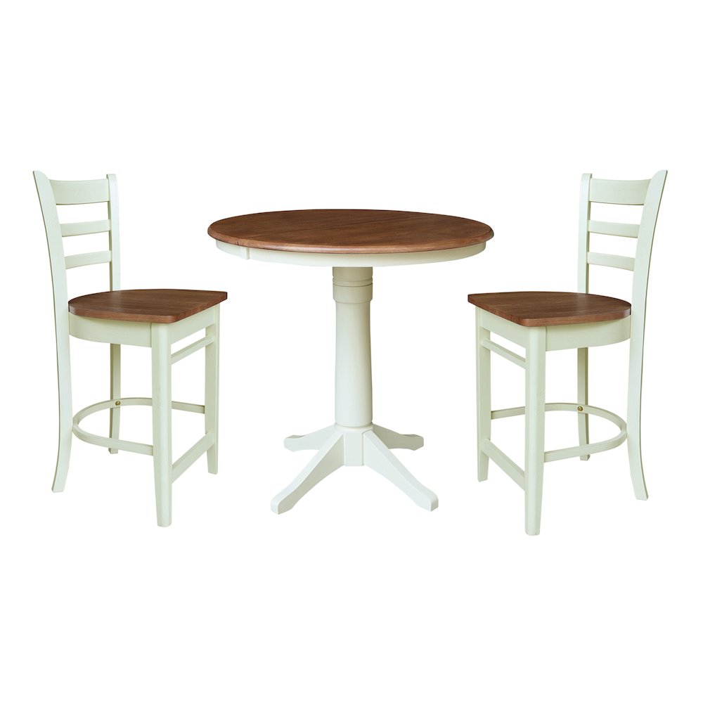 36" Round Extension Dining Table with 2 Emily Counter Height Stools. Picture 1