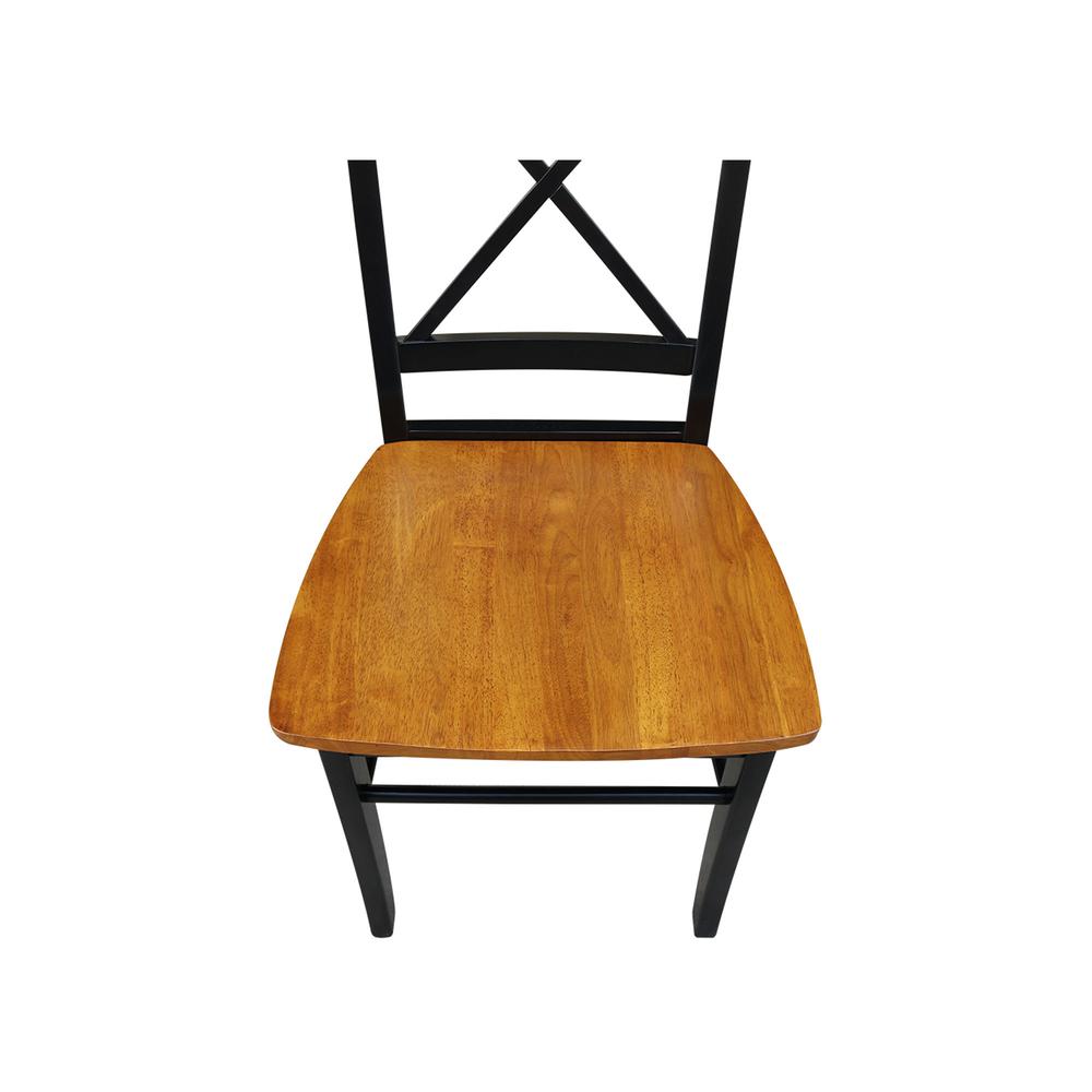 Set of Two X-Back Chairs  with Solid Wood Seats , Black/Cherry. Picture 2