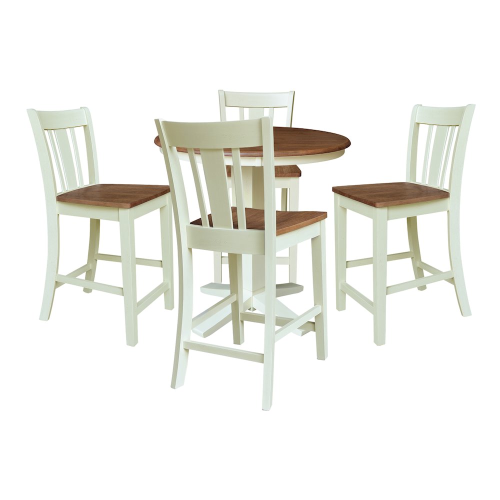 36" Solid Wood Round Top Dining Table with 4 Counter Height Stools. Picture 1