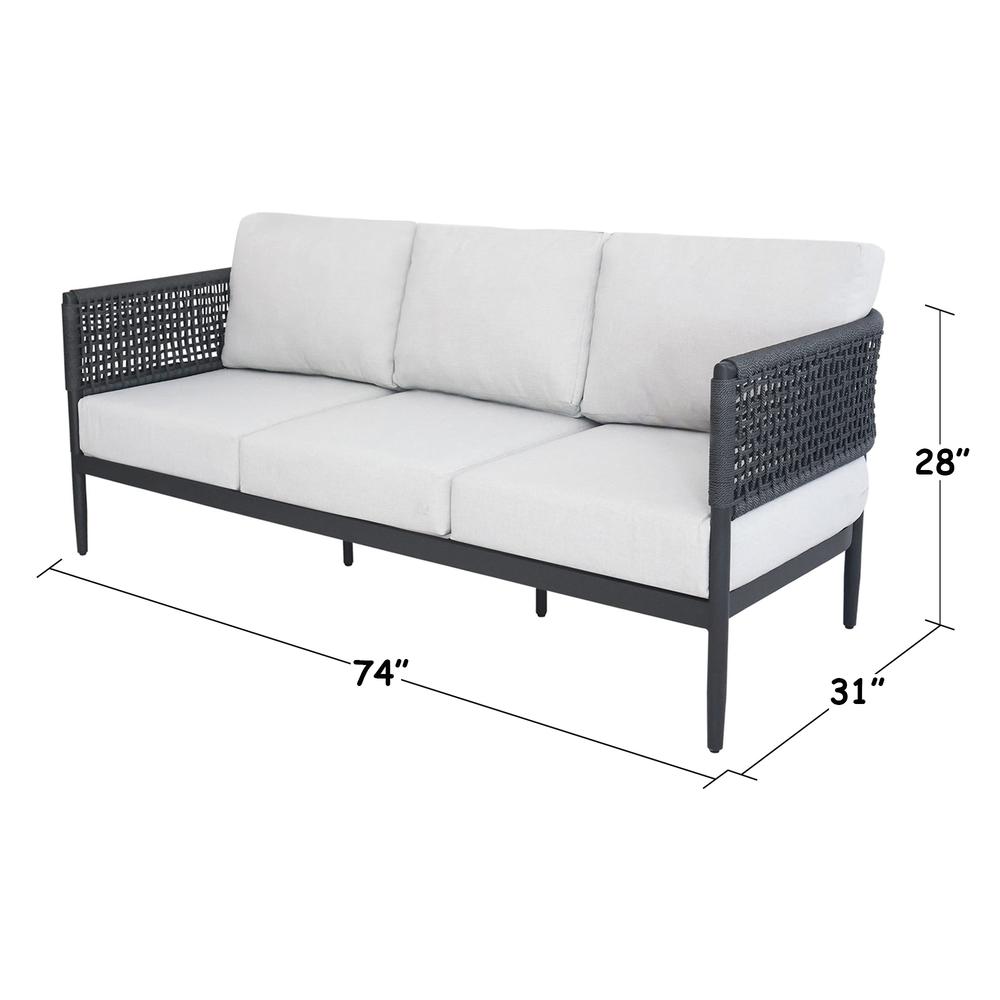 Outdoor Woven Abaca Rope 3 Seater Patio Sofa with Cushions. Picture 6