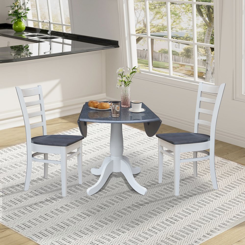 42" Round Top Dual Drop Leaf Pedestal Table with 2 Dining Chairs. Picture 5