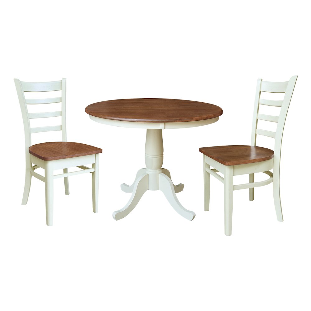 36" Solid Wood Round Top Pedestal Dining Table with 2 Emily Dining Chairs. Picture 1