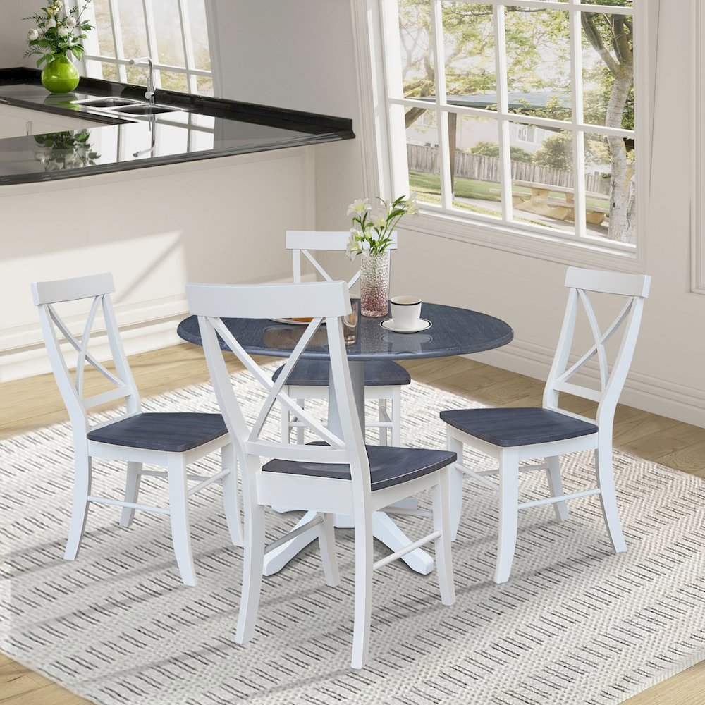 42" Round Top Dual Drop Leaf Pedestal Table with 4 Dining Chairs. Picture 4