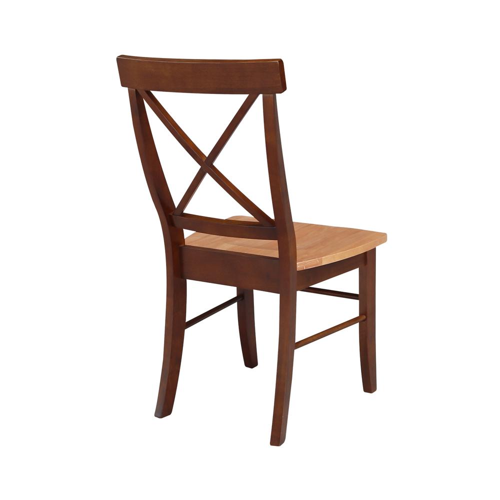 Set of Two X-Back Chairs  with Solid Wood Seats , Cinnamon/Espresso. Picture 8