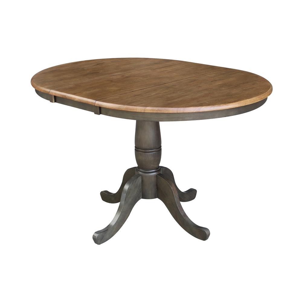 36" Round Extension Dining Table with Leaf and 4 Madrid Ladderback Chairs - 5 Piece Dining Set, Hickory/Washed coal. Picture 3