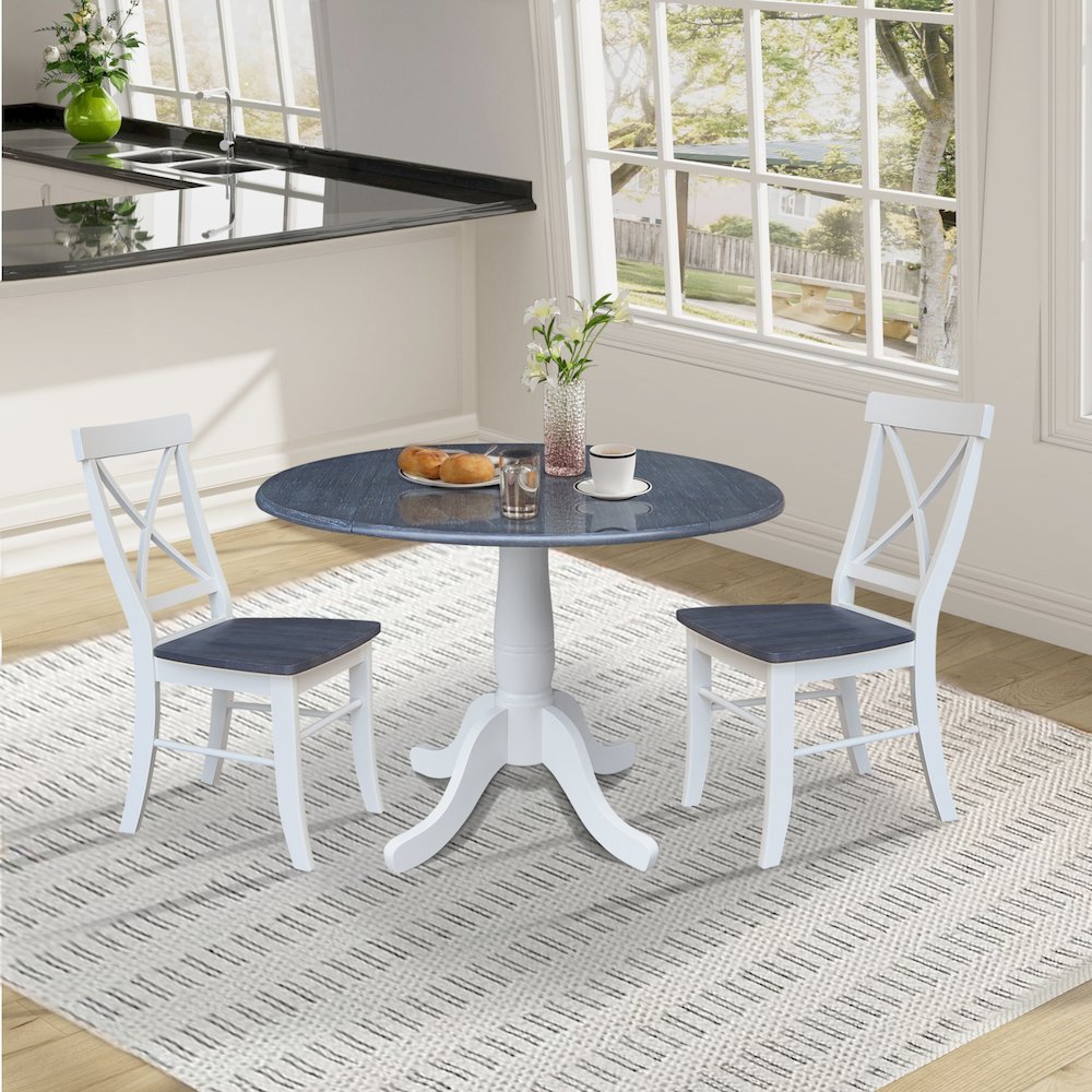 42" Round Top Dual Drop Leaf Pedestal Table with 2 Dining Chairs. Picture 5