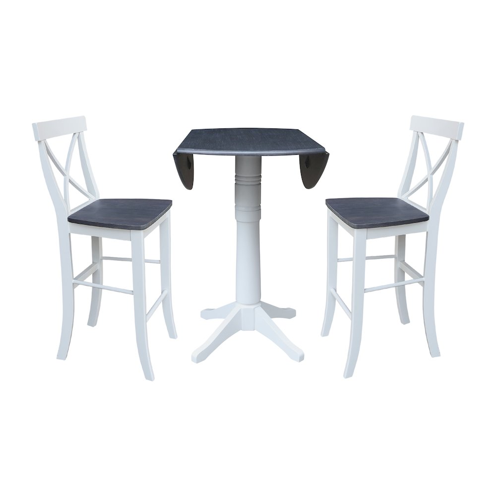 42" Round Top Dual Drop Leaf Pedestal Table with 2 Stools. Picture 3