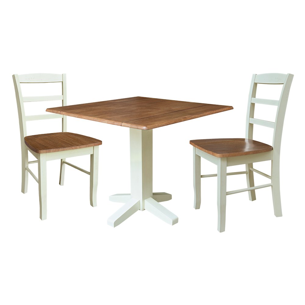 36" Round Drop Leaf Table with Two Dining Chairs. Picture 1