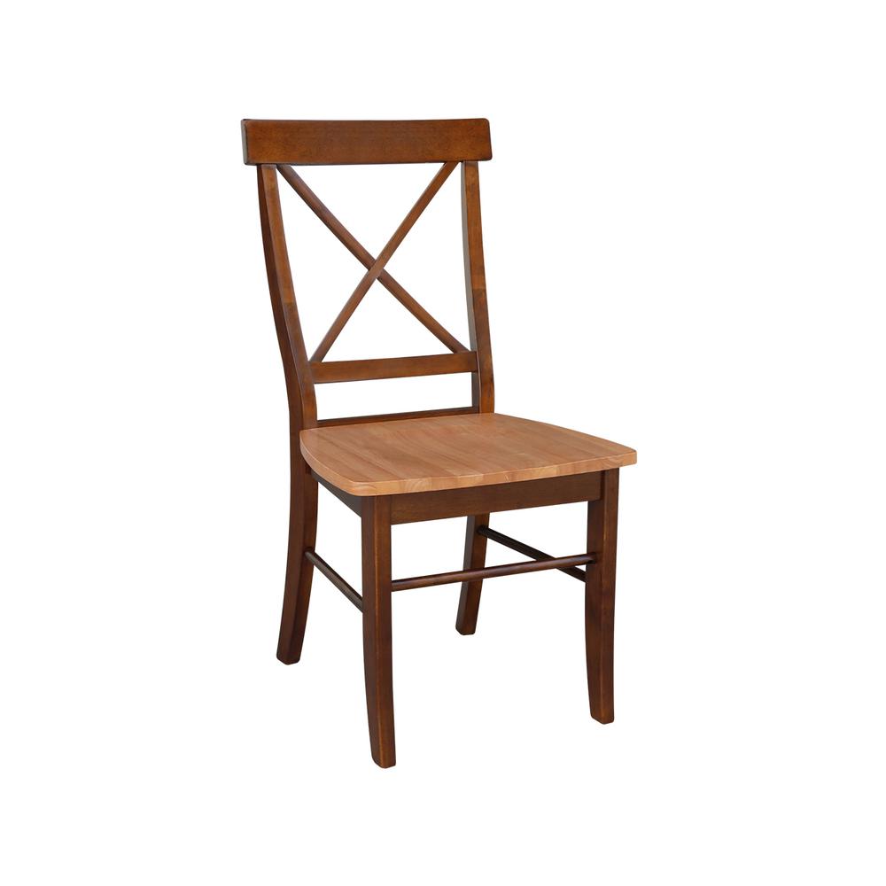 Set of Two X-Back Chairs  with Solid Wood Seats , Cinnamon/Espresso. Picture 9