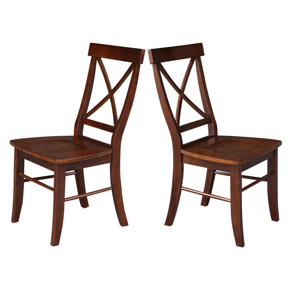Set of Two X-Back Chairs  with Solid Wood Seats , Espresso. Picture 1