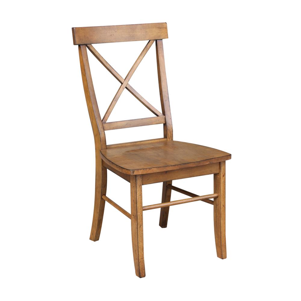 Set of Two X-Back Chairs  with Solid Wood Seats , Pecan. Picture 4