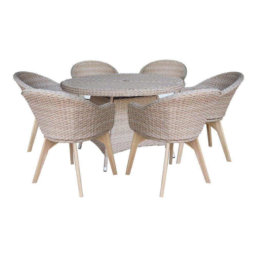 Outdoor 7 Piece Wicker Patio Furniture Set with a Round Table and 6 Chairs. Picture 1