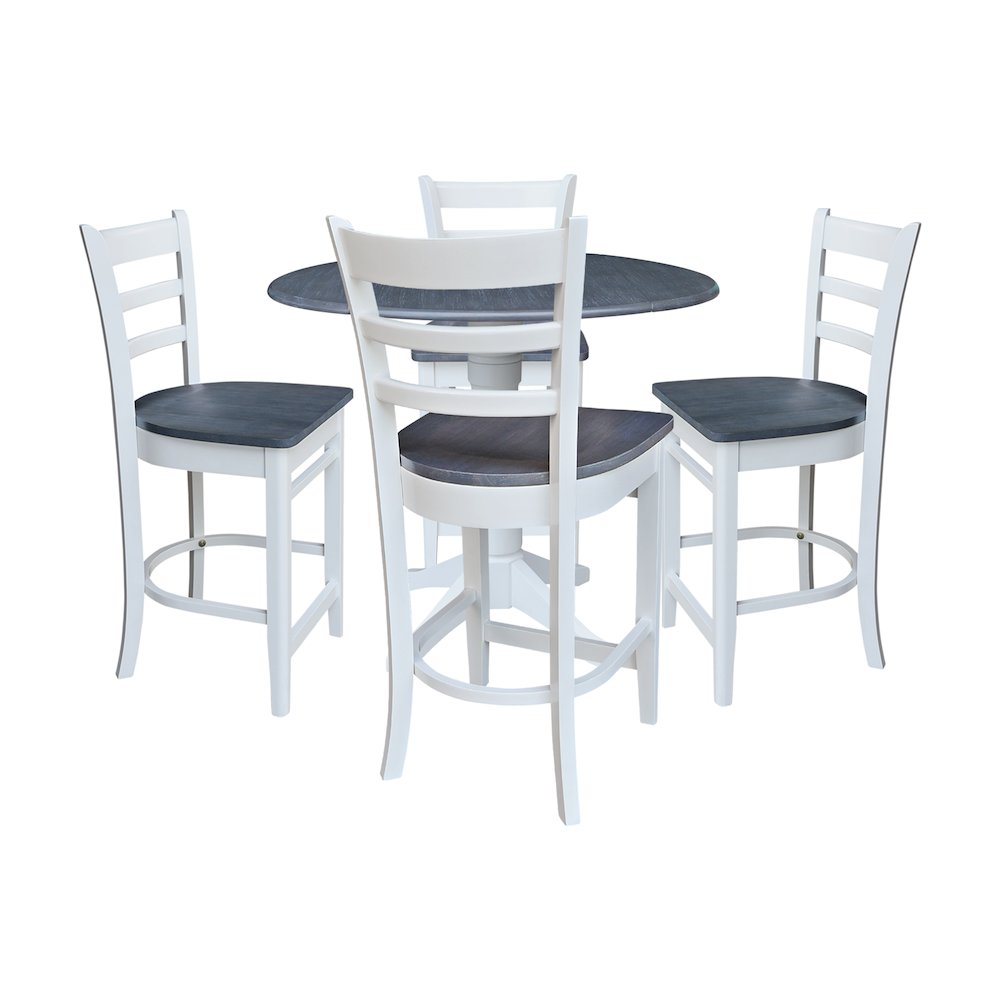 42" Round Top Dual Drop Leaf Pedestal Table with 4 Stools. Picture 1