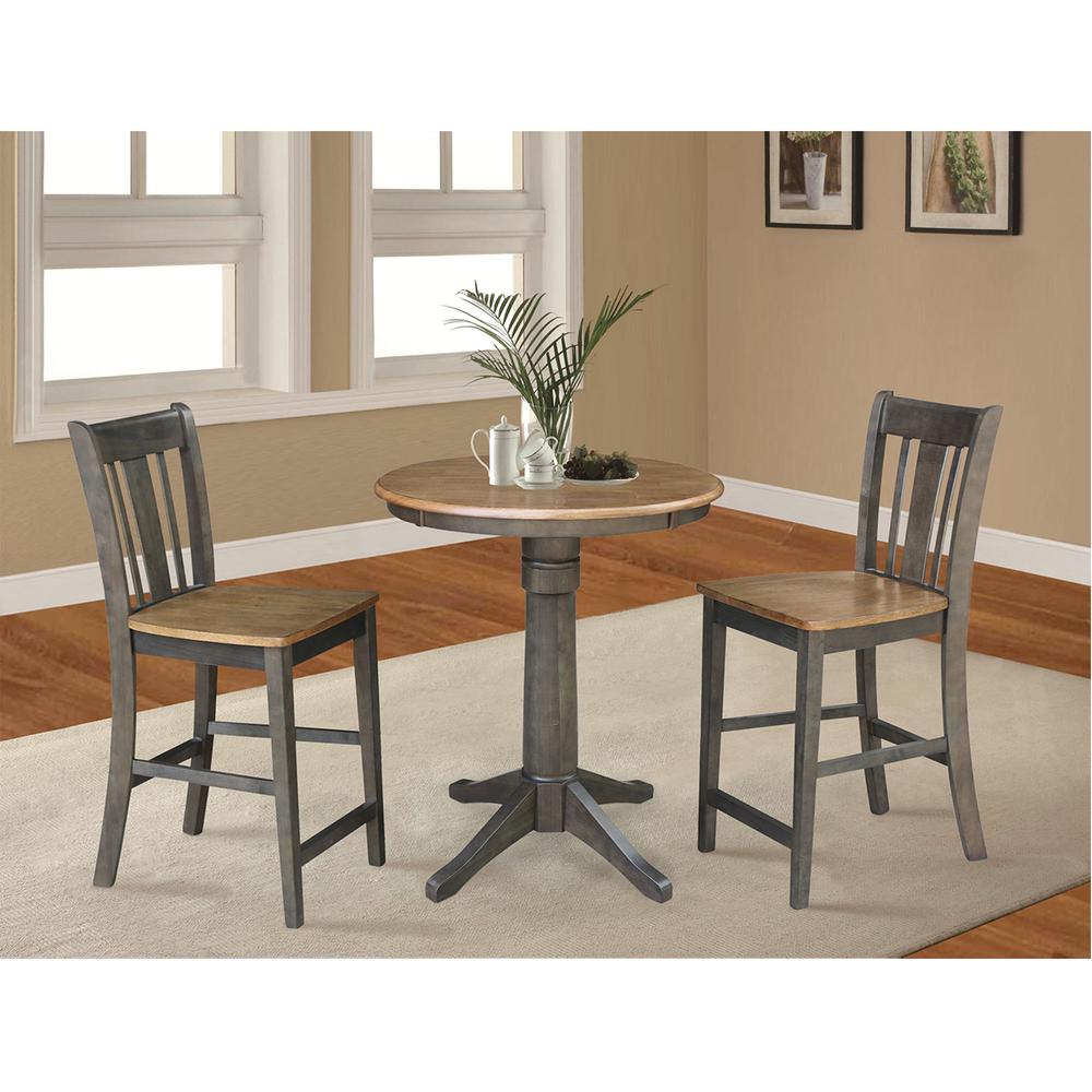 30" Round Pedestal Gathering Height Table With 2 San Remo Counter Height Stools. Picture 2