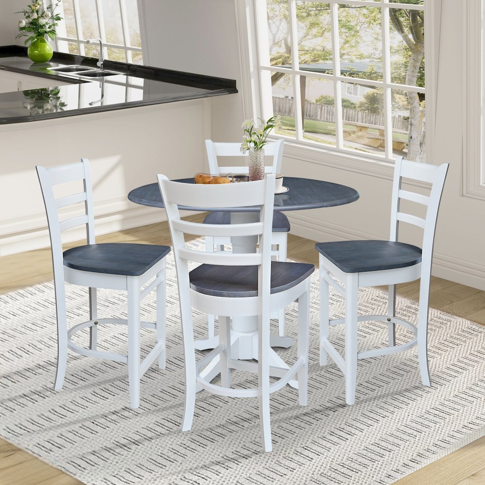 42" Round Top Dual Drop Leaf Pedestal Table with 4 Stools. Picture 4