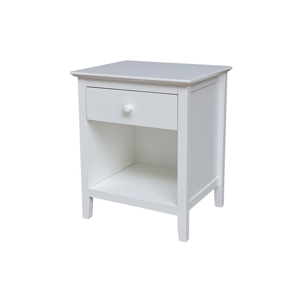 Solid Wood Nightstand with 1 Drawer, White. Picture 1