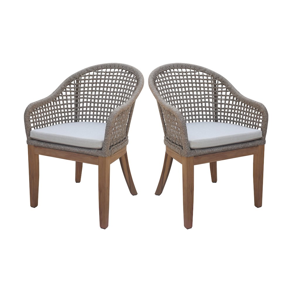 Outdoor 7 Piece Teak Patio Furniture Set with a Table and 6 Chairs,Natural/White. Picture 3