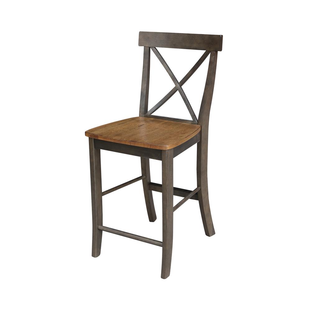 30" Round Pedestal Gathering Height Table With 2 X-Back Counter Height Stools. Picture 3