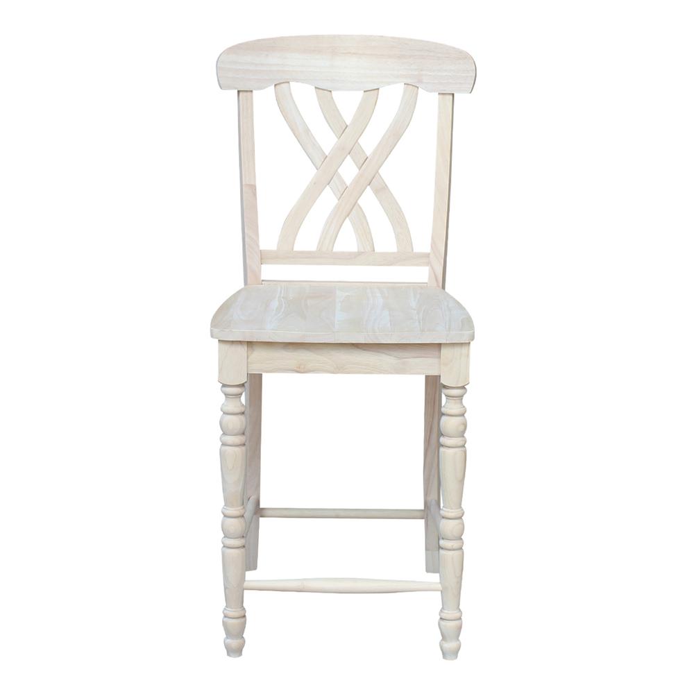 Lattice Counter height Stool - 24" Seat Height, Unfinished. Picture 7
