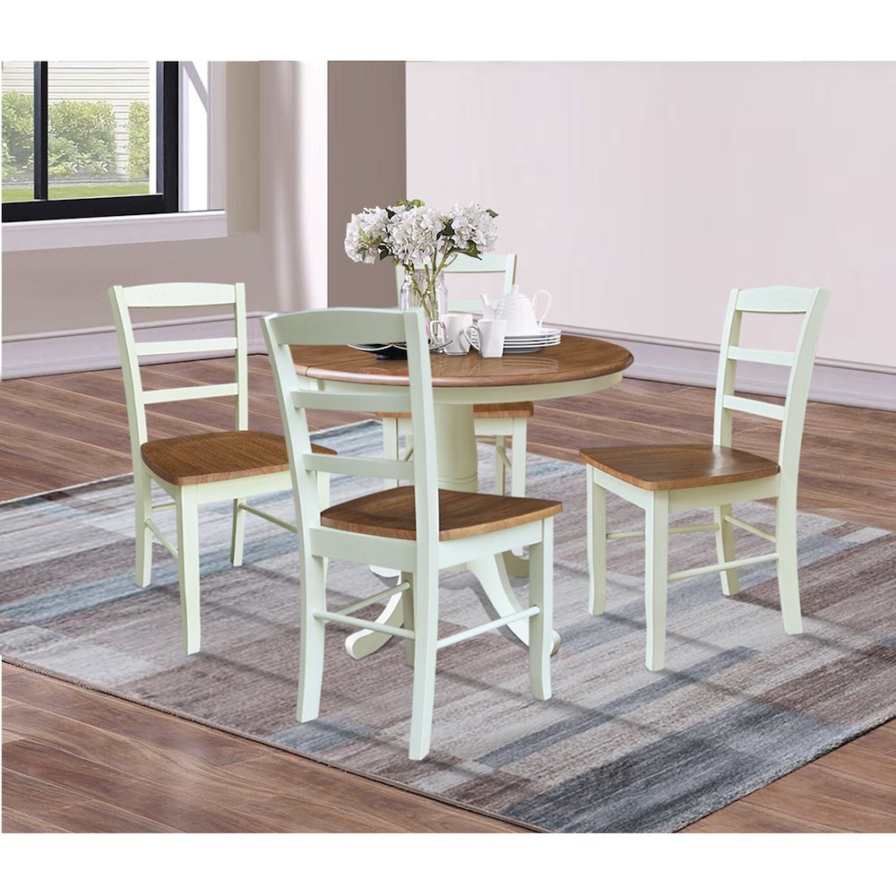 36" Round Extension Dining Table with 4 Madrid LadderBack Dining Chairs. Picture 4