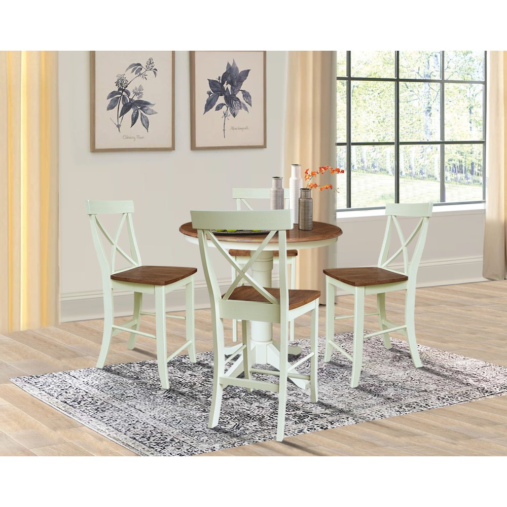 36" Round Extension Dining Table with 4 X-Back Counter Height Stools. Picture 4