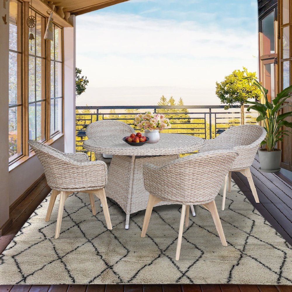 Outdoor 5 Piece Wicker Patio Furniture Set with a Round Table and 4 Chairs. Picture 10