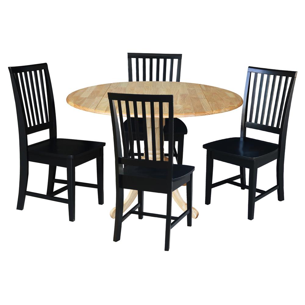 42 in. Dual Drop Leaf Table with 4 Slat Back Dining Chairs - 5 Piece Dining Set. Picture 1