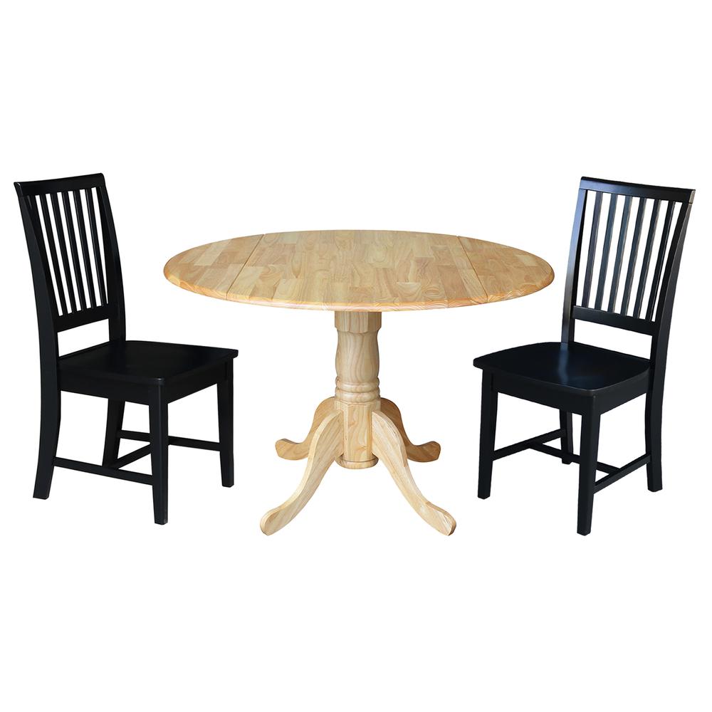 42 in. Dual Drop Leaf Table with 2 Slat Back Dining Chairs - 3 Piece Dining Set. Picture 1